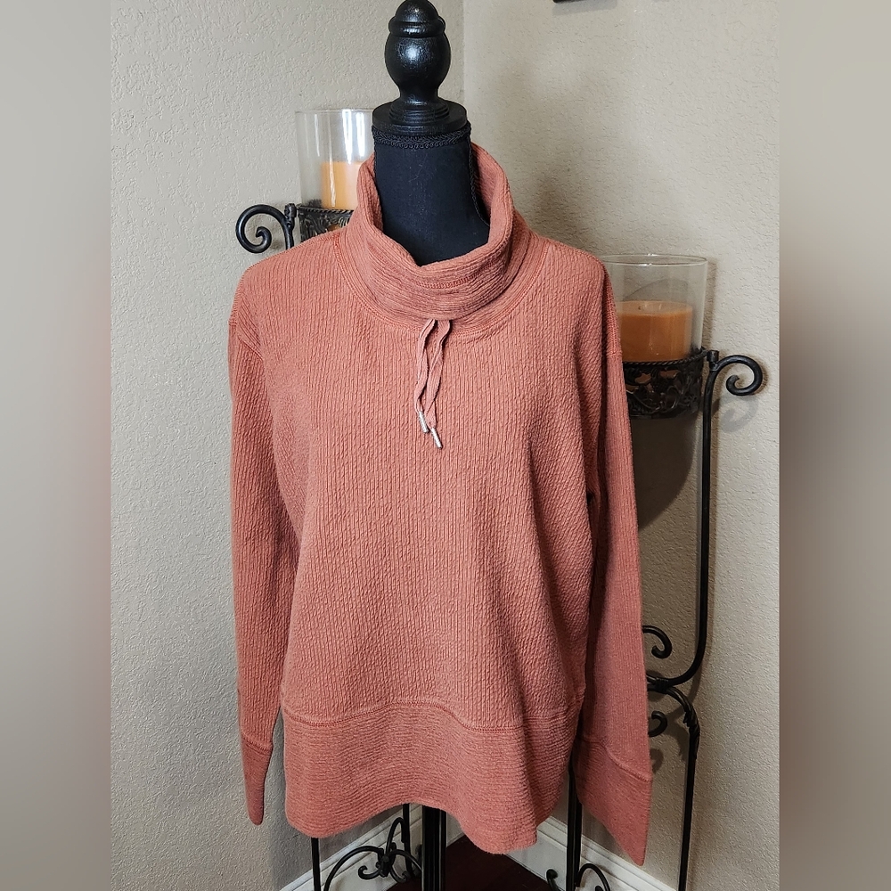 Orvis Women's Cowl Neck Textured L/S Sweater - Terracotta - Picture 2 of 7